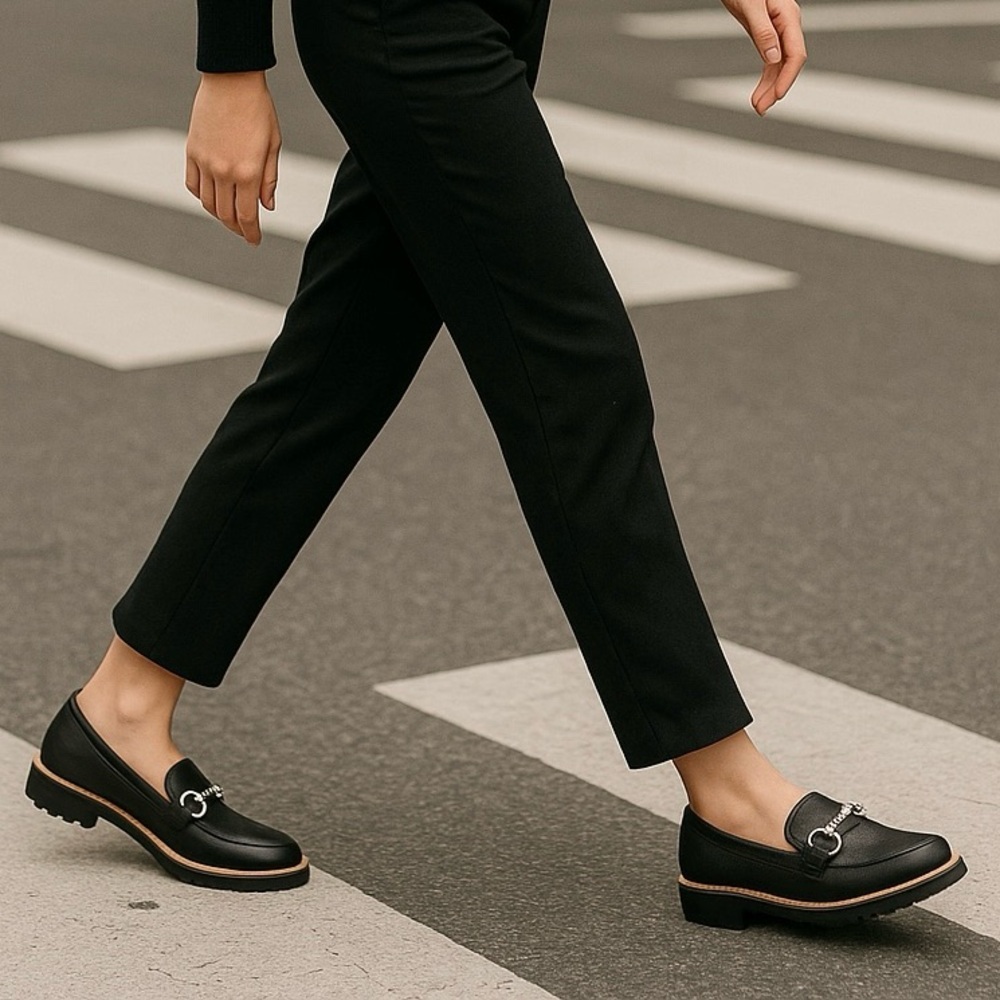 DV by Dolce Vita Black Leather Loafers with Silver Accent